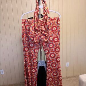 Vibrant 70s halter top and pants set